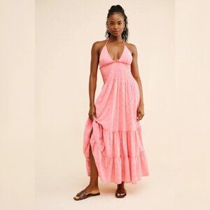 Free People Pintuck Paradise Maxi Dress L 10 Women's Backless Cotton Long 42827